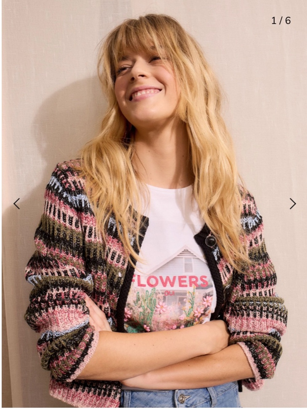 Striped Open-Knit Crewneck Sweater in Pink, Olive & Blue